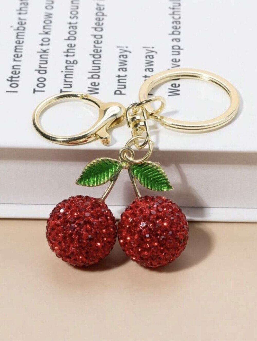 Sparkling Rhinestone Cherry Keychain & Bag Charm Gold Hardware NWT